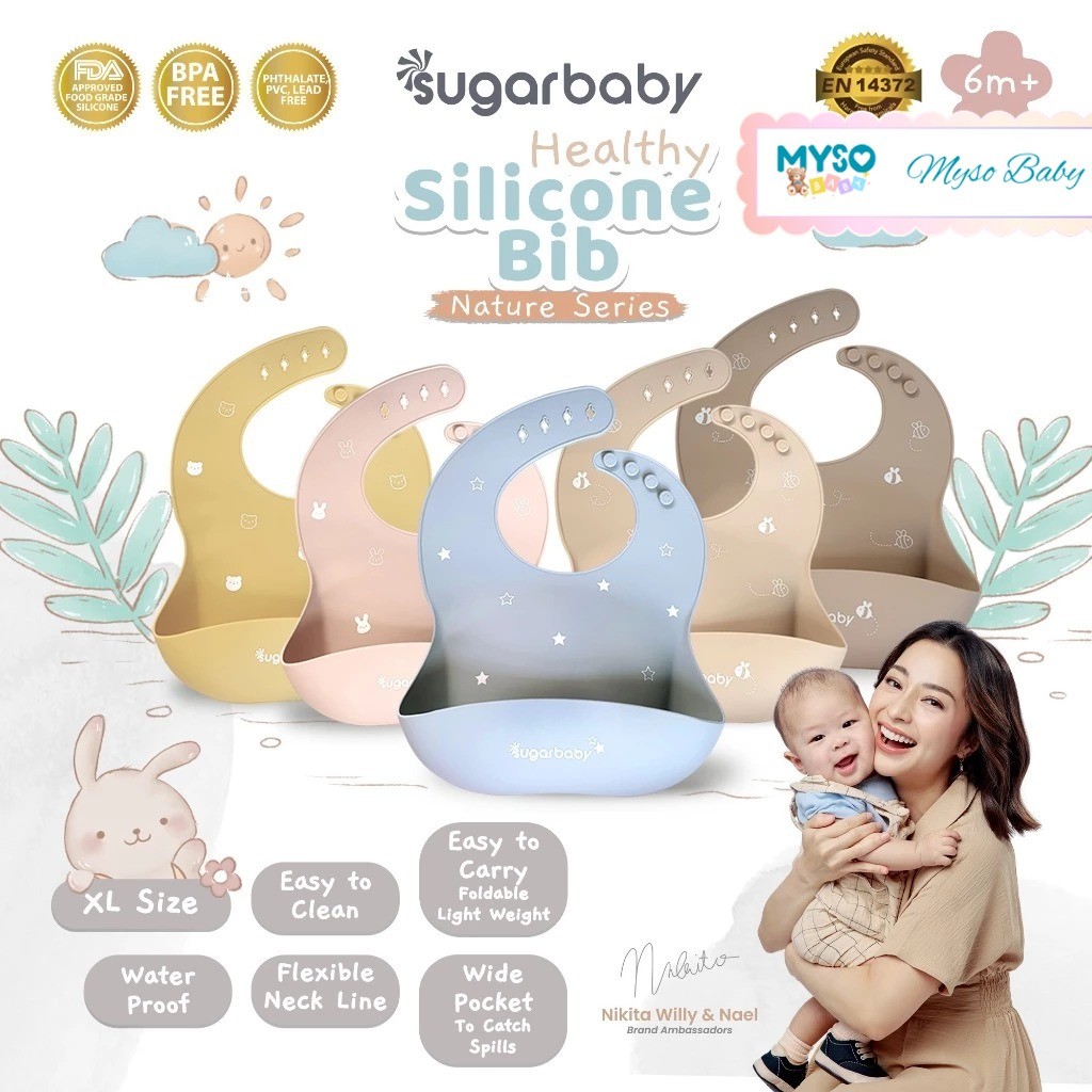 Sugar Baby Silicone Bib Premium Nature seris Celemek Bibs makan bayi mpasi Apron slaber silikon anak