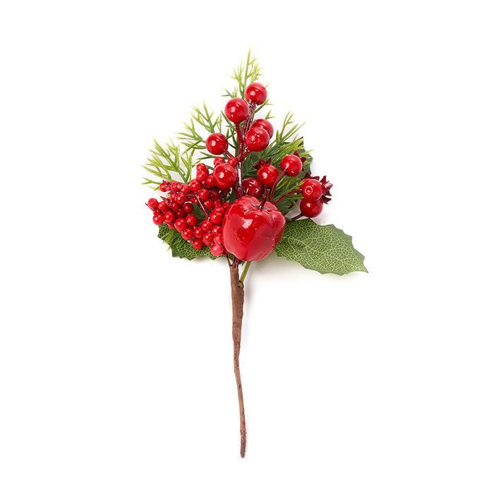 Hiasan Bunga Natal Tangkai Kecil Cherry Merah Putih Pinus Hiasan Aksesoris Dekorasi Hiasan Pohon Nat