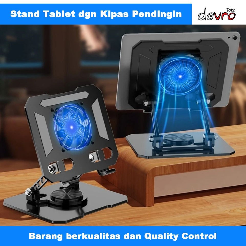 Stand Tablet dgn Kipas Pendingin - Tablet Holder Cooling Fan Foldable 360 Rotation - Stand HP Stand 
