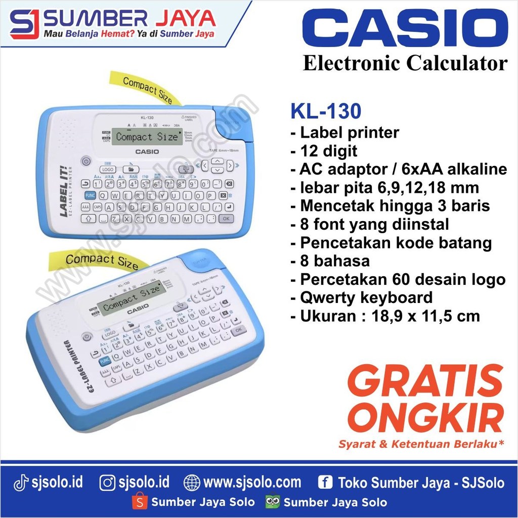 Label Casio KL-130 Mesin Label Printer