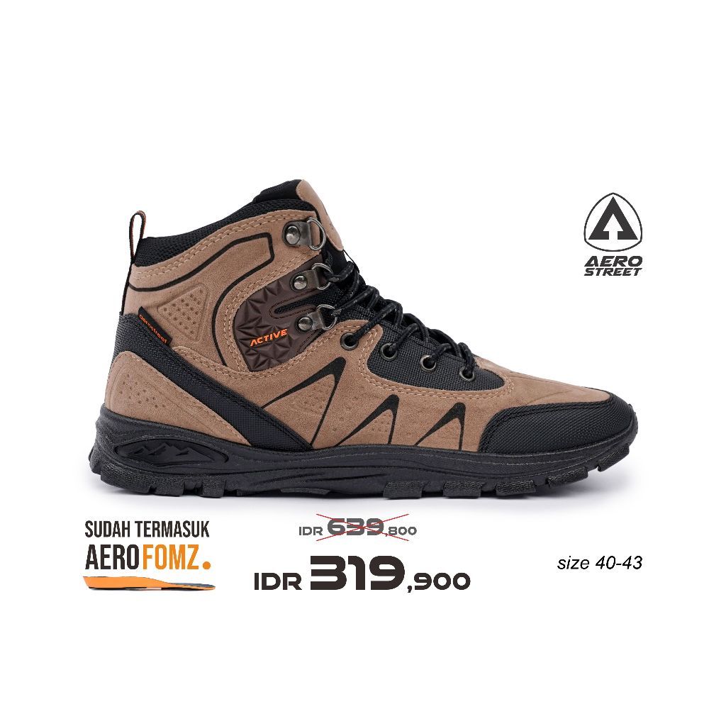 Aerostreet 40-43 Active High Hitam Coklat Oranye -Sepatu Sneaker Boots Gunung