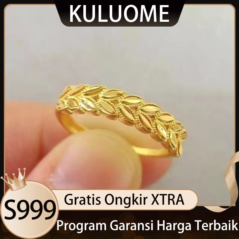 KULUOME Cincin Emas Vietnam Cincin Pucuk Gandum Emas Pasir Fashion Cincin Terbuka Sederhana Perhiasa