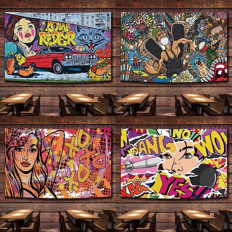 Kain Latar Belakang Graffiti Trendy Dekorasi Dinding Hip-Hop Kain Gantung Dekorasi Dinding Streaming