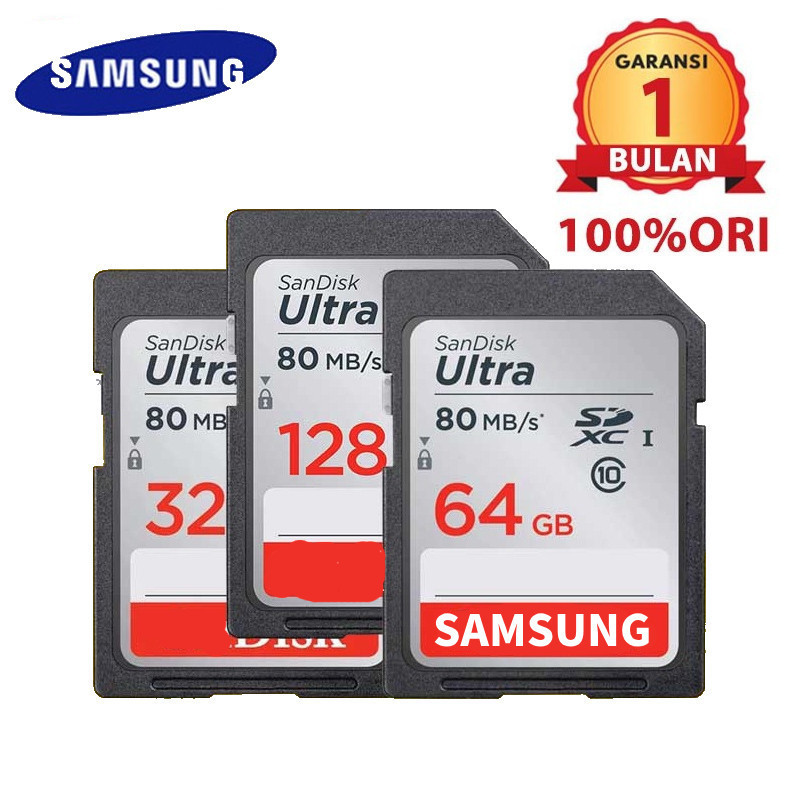 SAMSNNG SD Kartu memori card kamera hp canon SD Card 32GB 64GB 128GB Class 10 80MBps Ultra SDXC UHS-