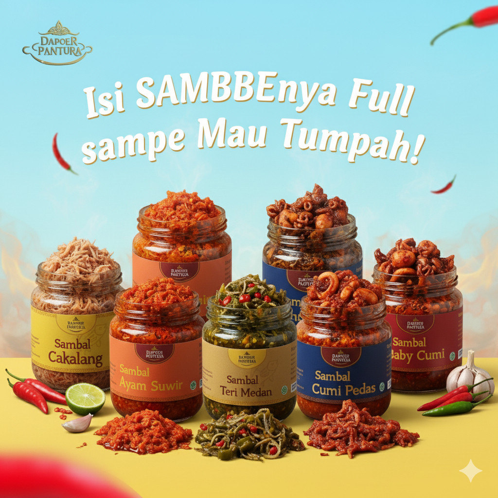 Sambel Paket Hemat Isi 5 Kaleng - Cumi Pedas / Cakalang  / Teri / Ayam Suwir / Baby Cumi 130gr