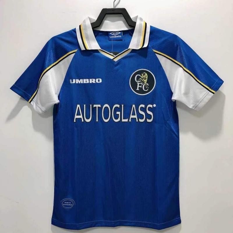 Jersey Lengan Pendek Rumah Chelsea Dewasa Retro 1997-99 T shirt pria