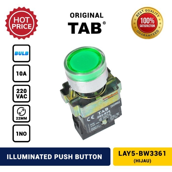 Illuminated Push Button TAB LAY5-BW3361 Hijau - Hijau