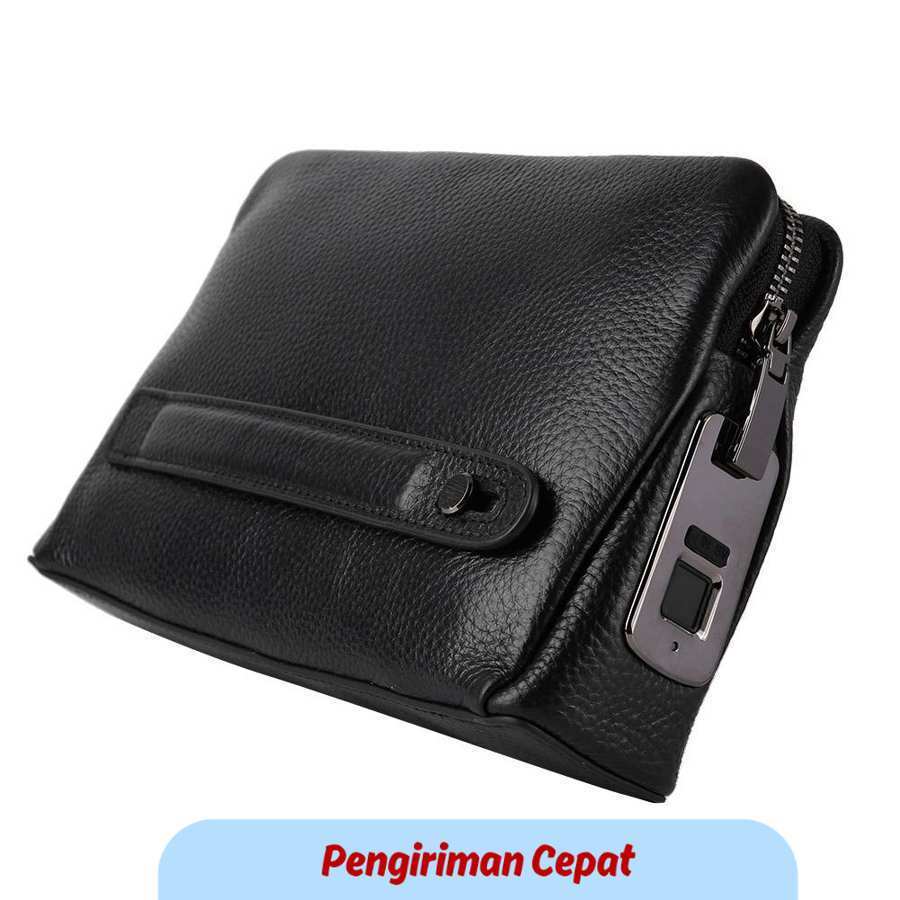 PCP  FL-V1 Men Zipper Leather Wallet Smart Fingerprint Security Anti Theft Handbag Black