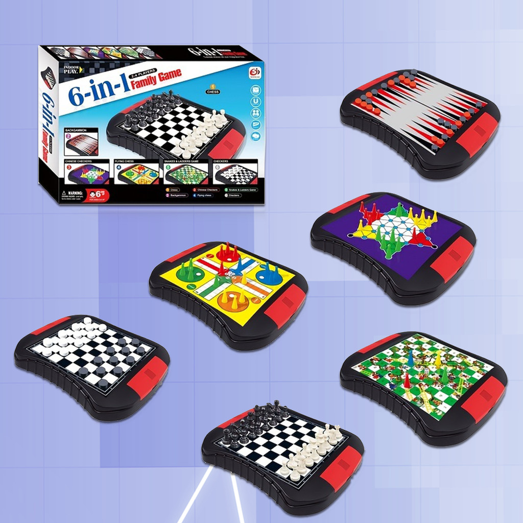 Multifunctional 6in1 Family Board Game Collection  Chess, Backgammon, Chinese Checkers, Ludo, Snakes