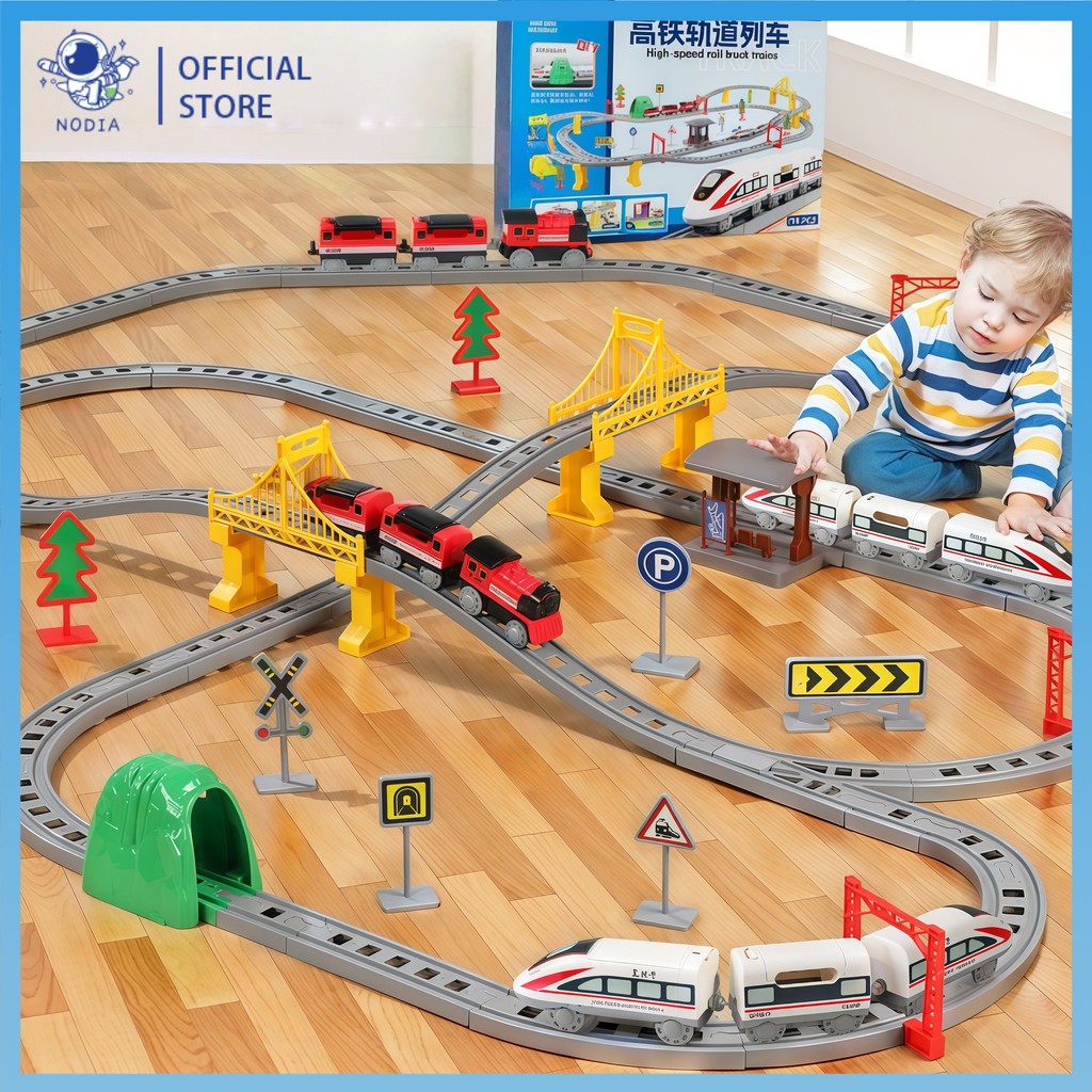 NODIA Kereta Api Mainan Rel Panjang Besar Listrik Miniatur Besi Rel Kereta Api Set DIY Rel Mainan Ed