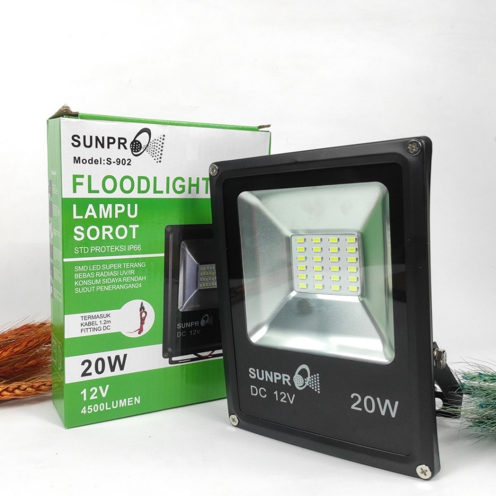 Lampu Tembak Sorot 20Watt Floodlight 12V IP66 Sunpro S - 902 Cahaya Putih | Lampu Sorot LED DC 12V