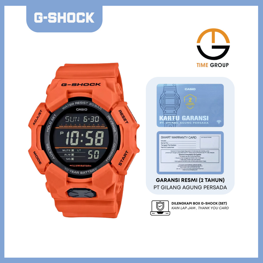 JAM TANGAN PRIA CASIO G-SHOCK GD-010-4 GD010-4DR DIGITAL ORANGE RESIN STRAP ORIGINAL