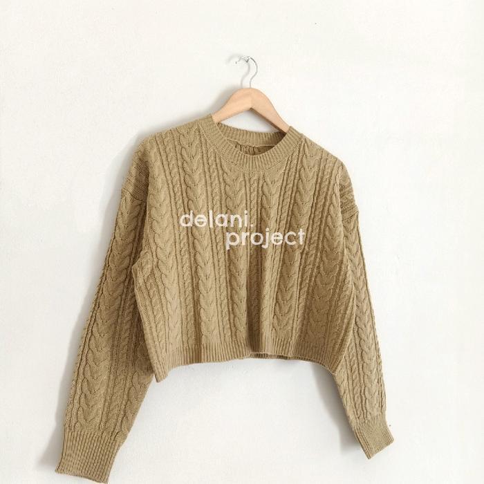 promo  -Delani.Project - Ryujin Crop Sweater Knit Cable - ijo botol