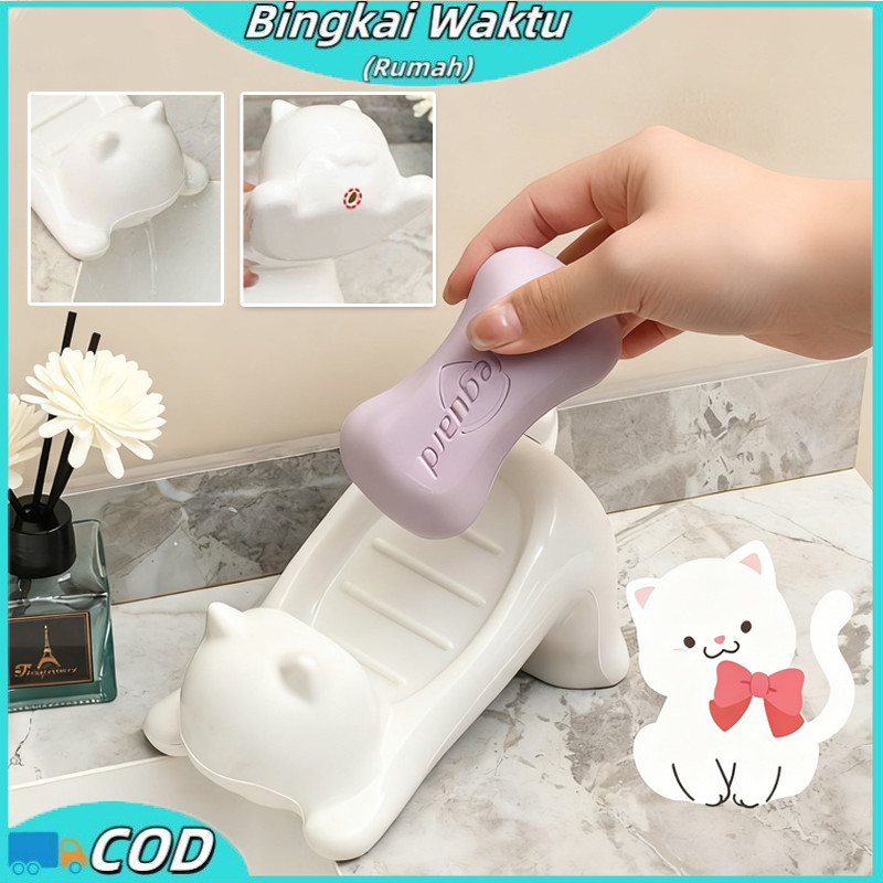 Kotak Sabun Plastik Kucing Kartun / Kotak Sabun Plastik Kucing / Tempat Sabun Batang Kamar Mandi Tem