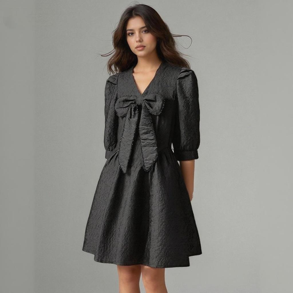 MISS EMITA Mini Dress Hitam Polos Halloween Mewah Elegan Kekinian Black Dress Lucu Wanita Press Body