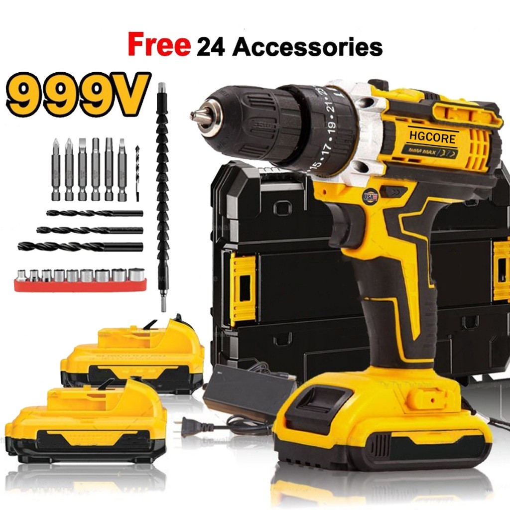 999VF Mesin Bor Baterai Tangan Cordless Drill Battery impact drill Cordless Electric Drill Impact Co