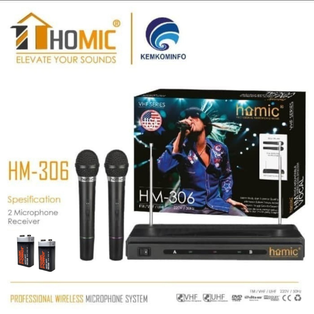Mic Wireless Homic HM-306 Microphone Double  2 Mik Tanpa kabel