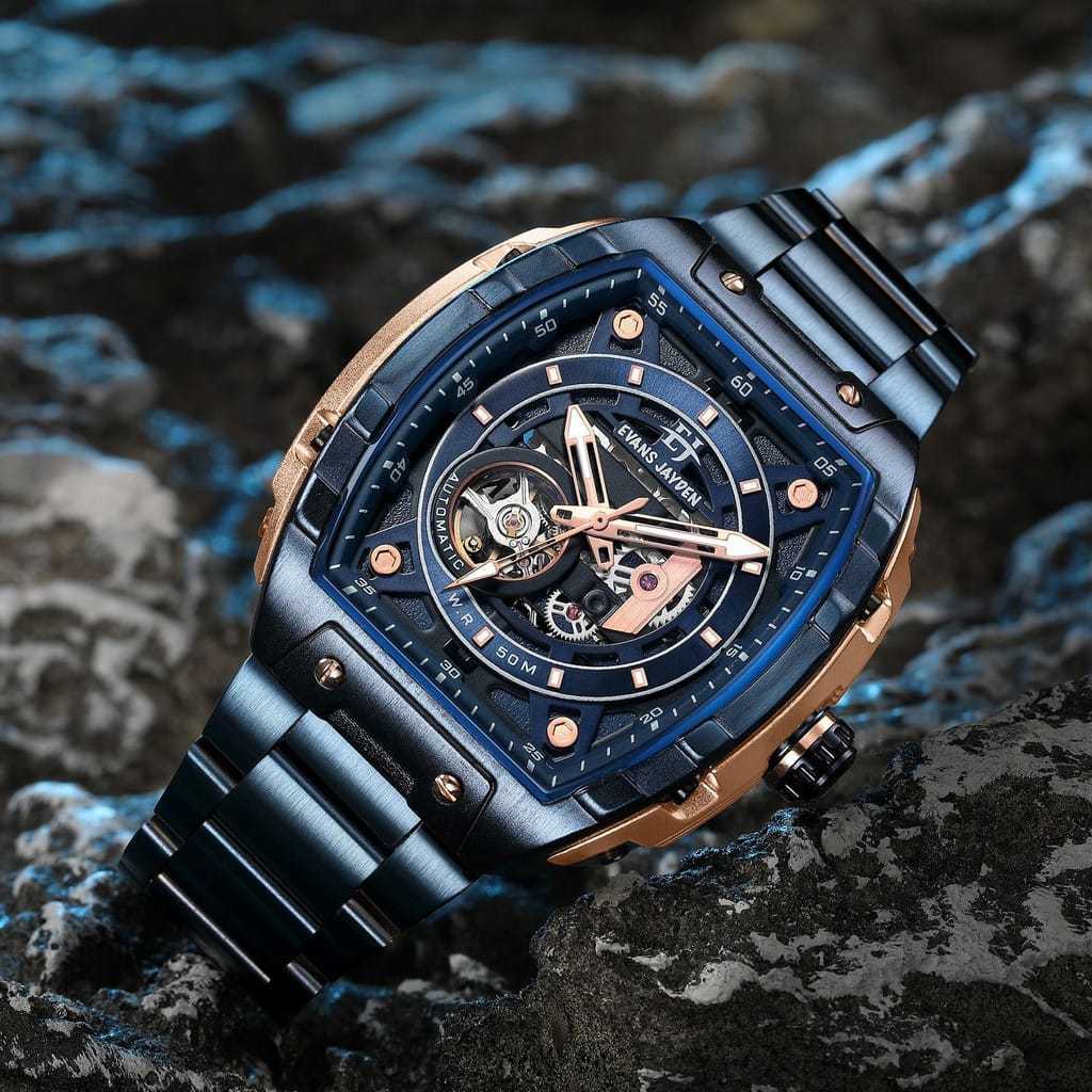 EvansJayden Jam Tangan Pria 9611 ST Automatic Movement Stainless teel Kaca Sapphire Anti Air 5 ATM