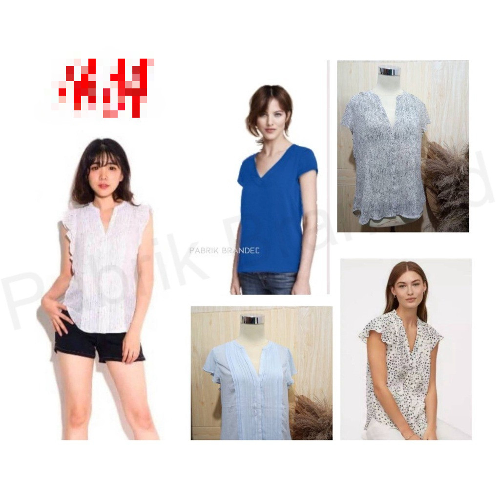 Pabrik branded HaeM C0nscl0us short sleeve blouse S L 36 38 40 44 46 BIG SIZE putih coklat navy biru