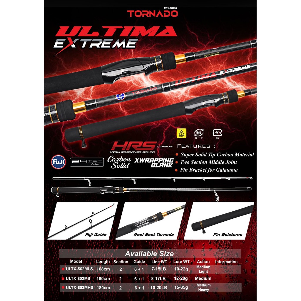 Joran pancing spinning TORNADO ULTIMA EXTREME TERBARU 562 602 Carbon solid full fuji | Joran Pancing