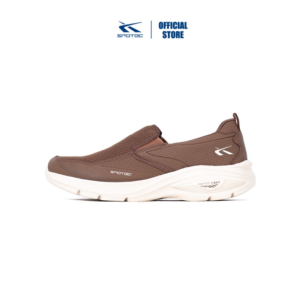 Spotec Walking Onyx Sepatu Sneakers Slip-On Pria Wanita - Coklat Putih Tulang