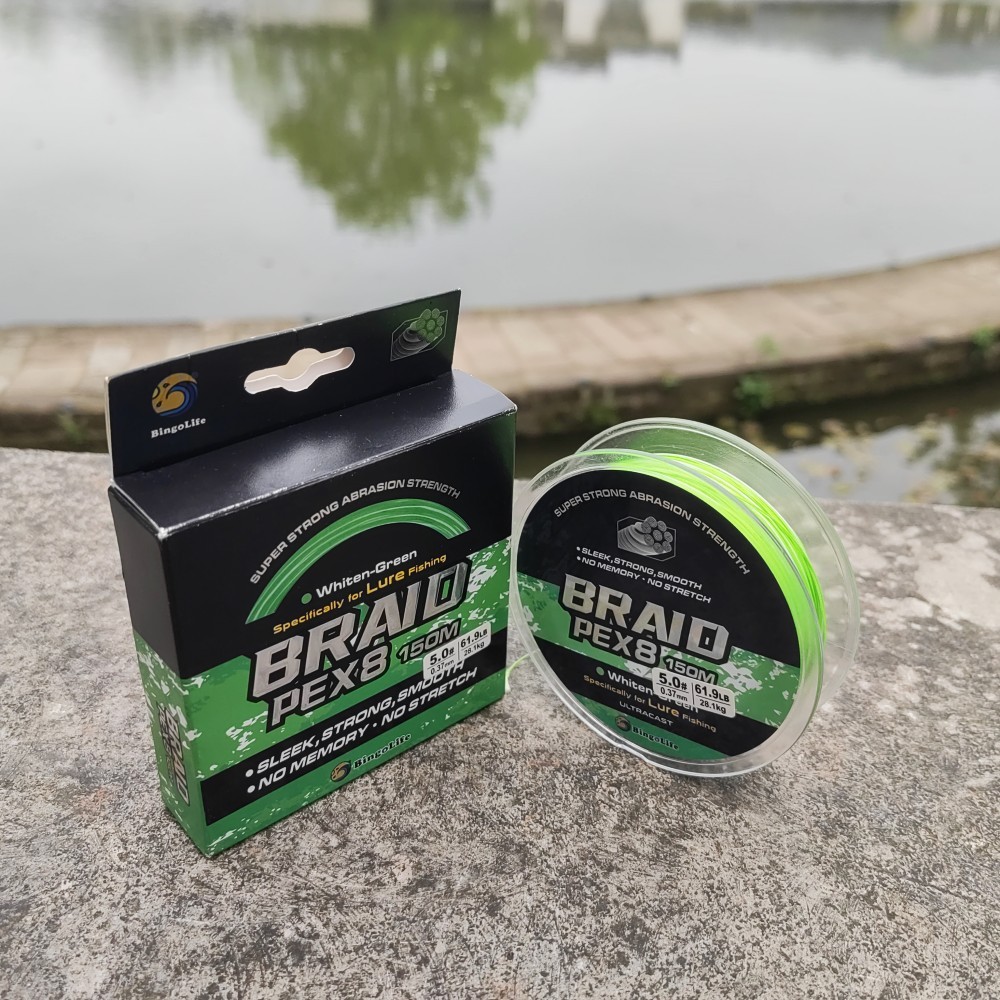 Bingolife Tali PE X8 150m Hijau Cepat Tenggelam Kuat Casting 0.12mm-0.5mm Memancing Umpan