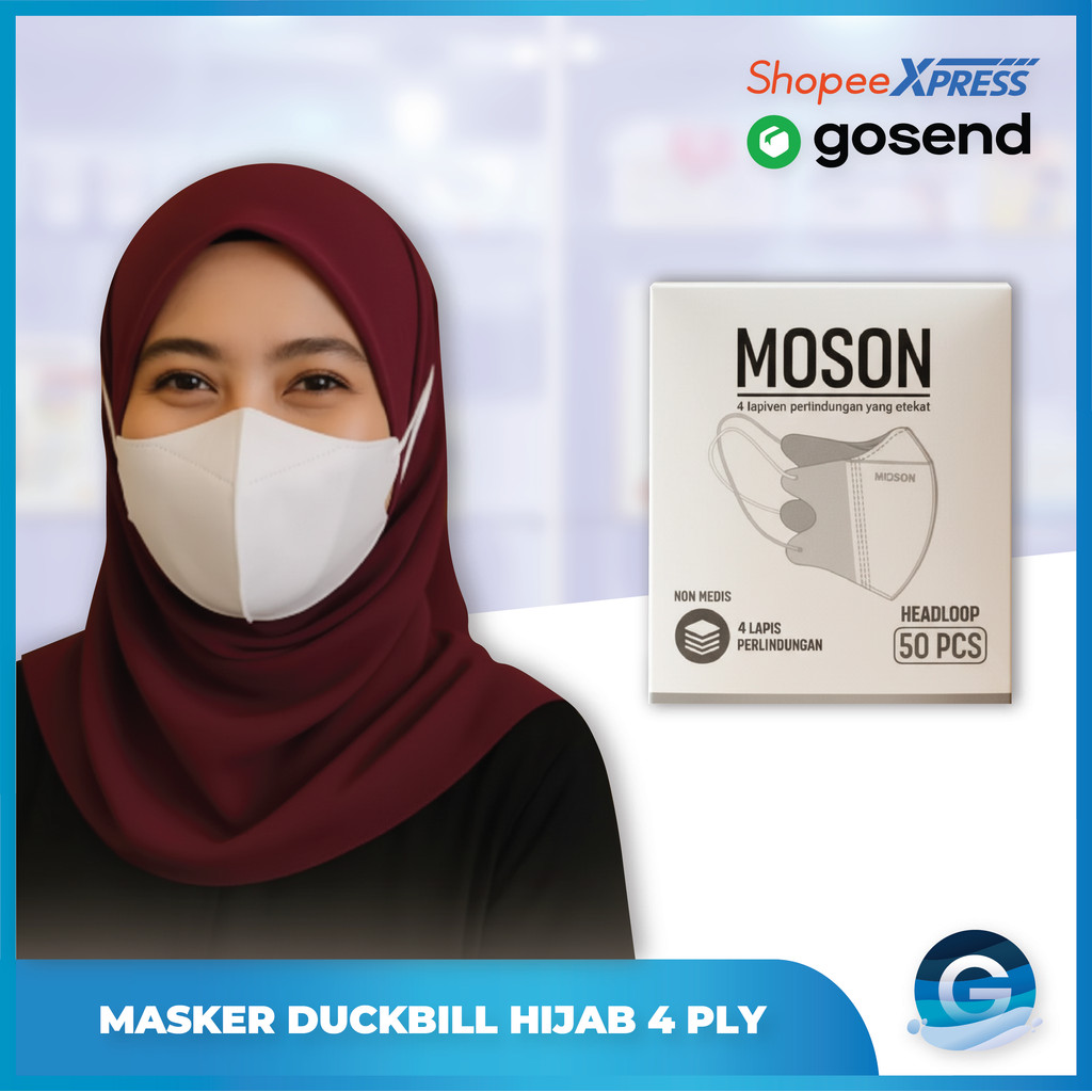 Masker Duckbill Hijab MOSON 4 lapis / Masker Hijab Ducbill / Masker Hitam