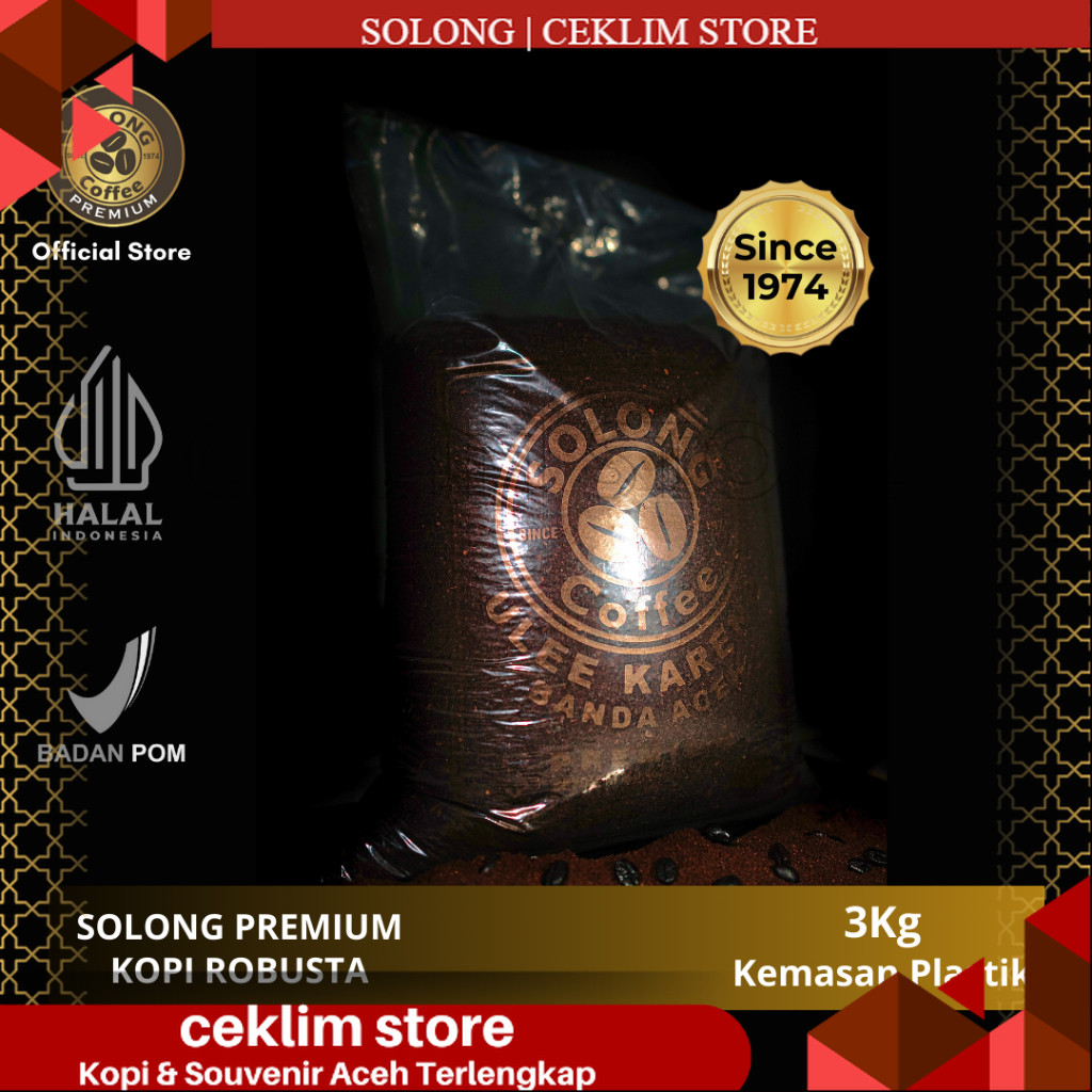 SOLONG PREMIUM Kopi Robusta Aceh 3 Kg Bubuk Kasar (Kopi Saring) - Kemasan Plastik