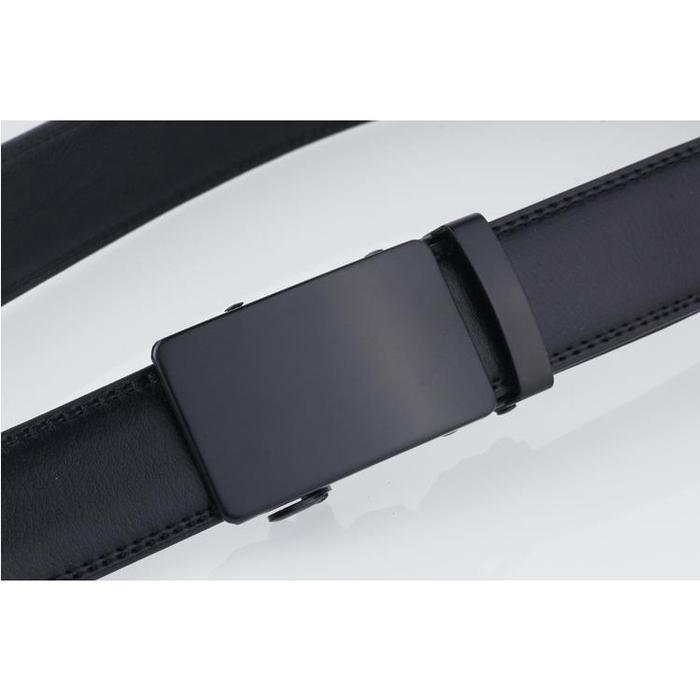 promo  -HOLO Gesper lkat Pinggang Pria Kulit Hitam Buckle Besi Sabuk Otomatis Belt - hitam