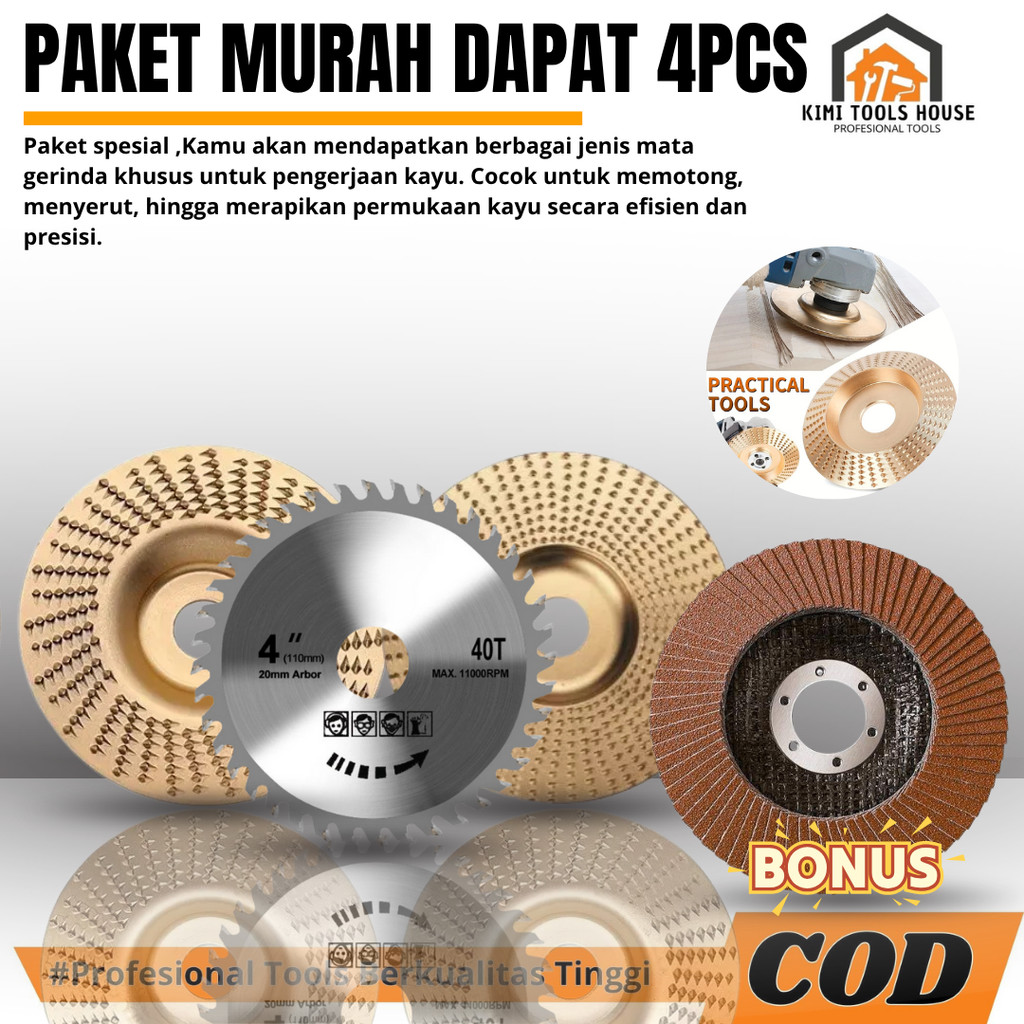 Paket Murah 4Pcs Mata Gerinda Parut Serut Kayu Mata Gerinda Ukir Kayu Wood Mata Gerinda Potong Kayu 