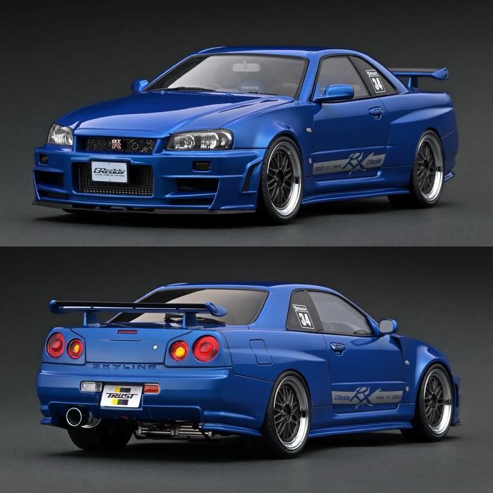 Ignition Model 1:18 Nissan Skyline GT-R R34 Greddy 34RX (Bayside Blue) GND48
