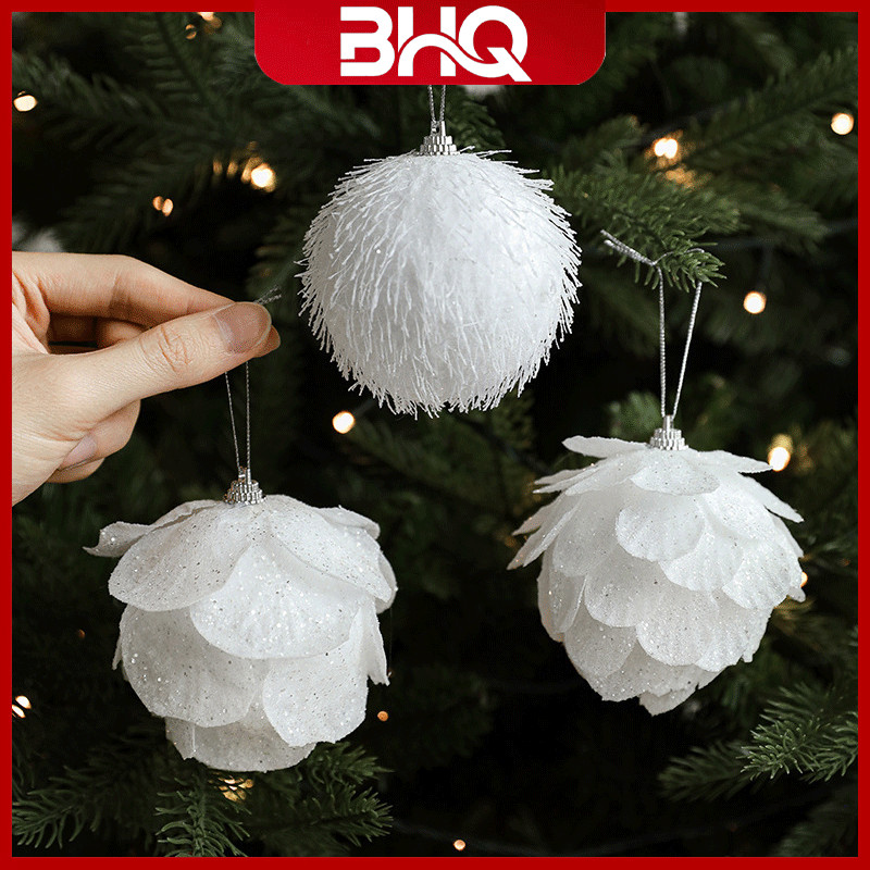 BHQ 3pcs/set Bola Natal Hiasan Dekorasi Pohon Natal Gantungan Bola Natal Putih Xmas