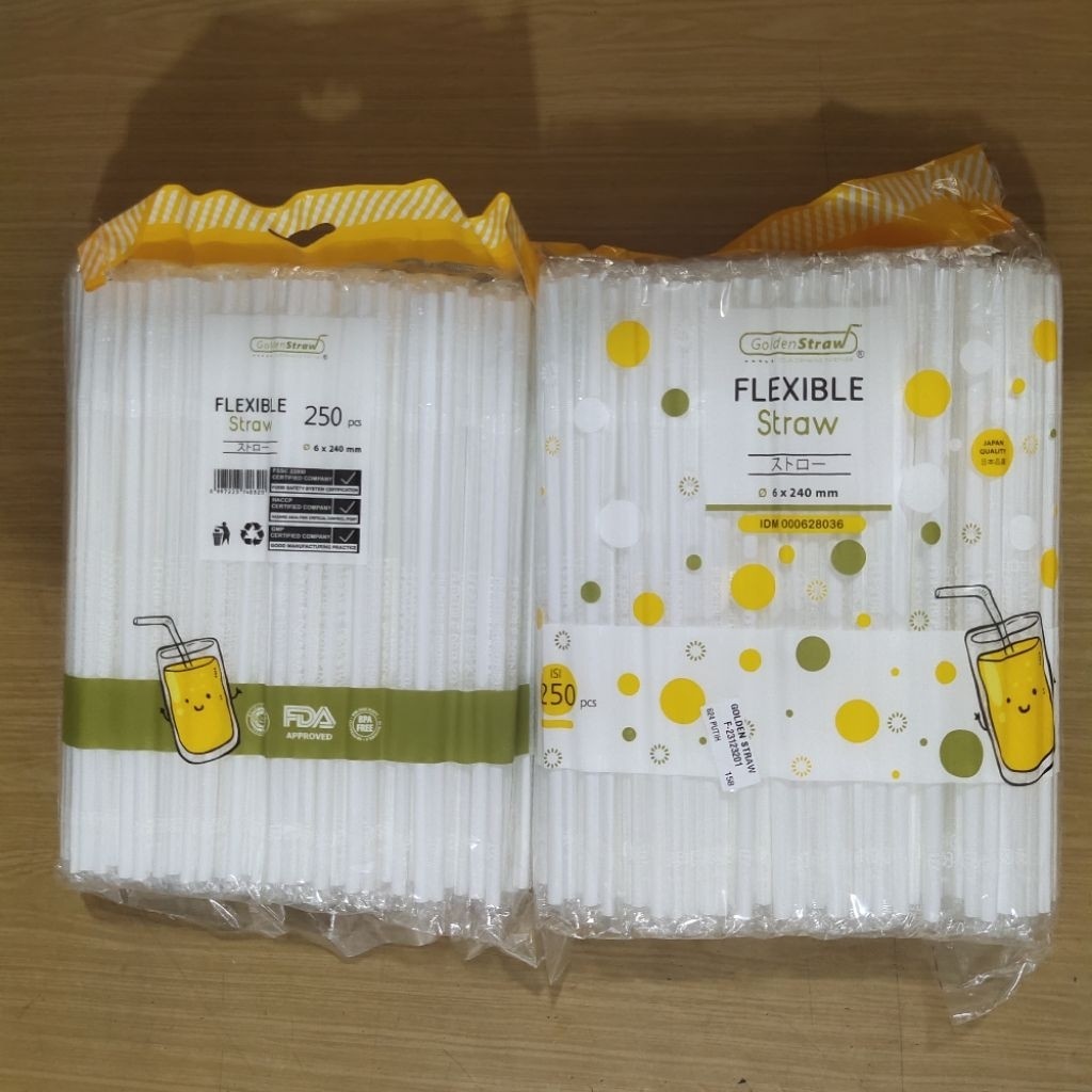 (isi 250 pcs) Sedotan TEKUK GOLDEN STRAW Plastik 6 mm 24 cm Steril Higenis Halal