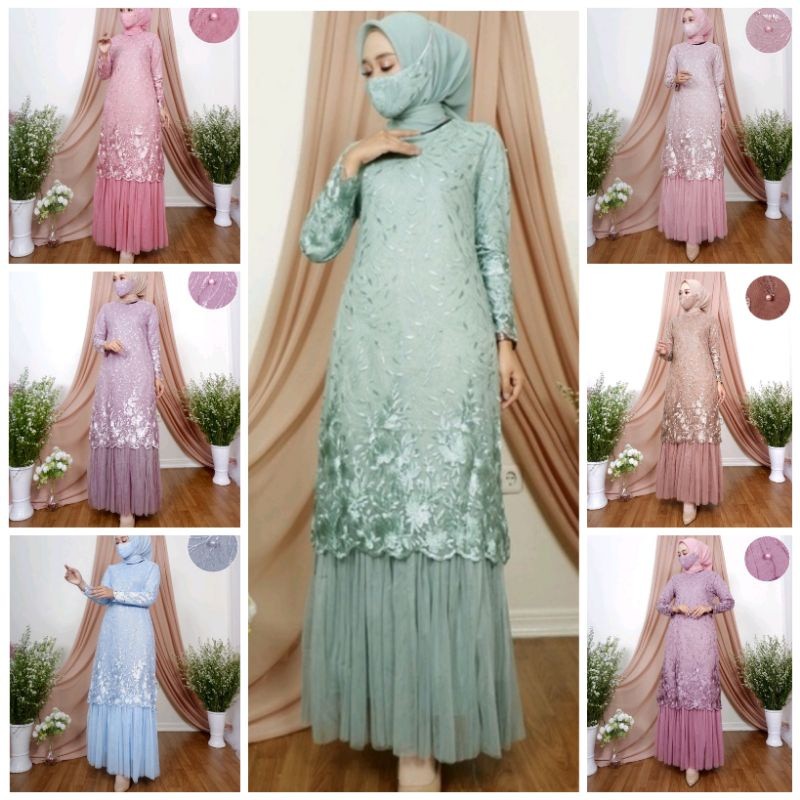 LK20WQ Kebaya modern dress tulle tessa / kebaya wisuda / kebaya muslim / gamis modern / gamis pesta 