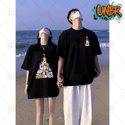 COD (Dikirim dalam 24 jam)MIEMIE.  Kaos pasangan baru dengan desain khusus, suasana Natal, anjing Na