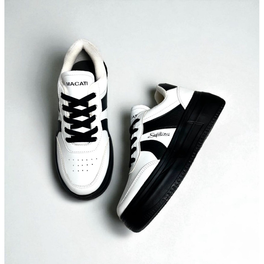 PROMO MACATI Sepatu Sneakers Wanita Hitam Putih Korean Style terbaru Sepatu Sekolah Wanita HItam Sep
