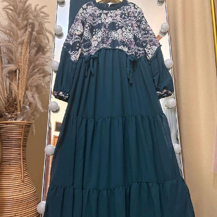 Delisha Gamis Muslim Hijab Anak Perempuan Bahan Ceruty Babydoll mix Katun Bordir/ Gamis Anak usia 3 