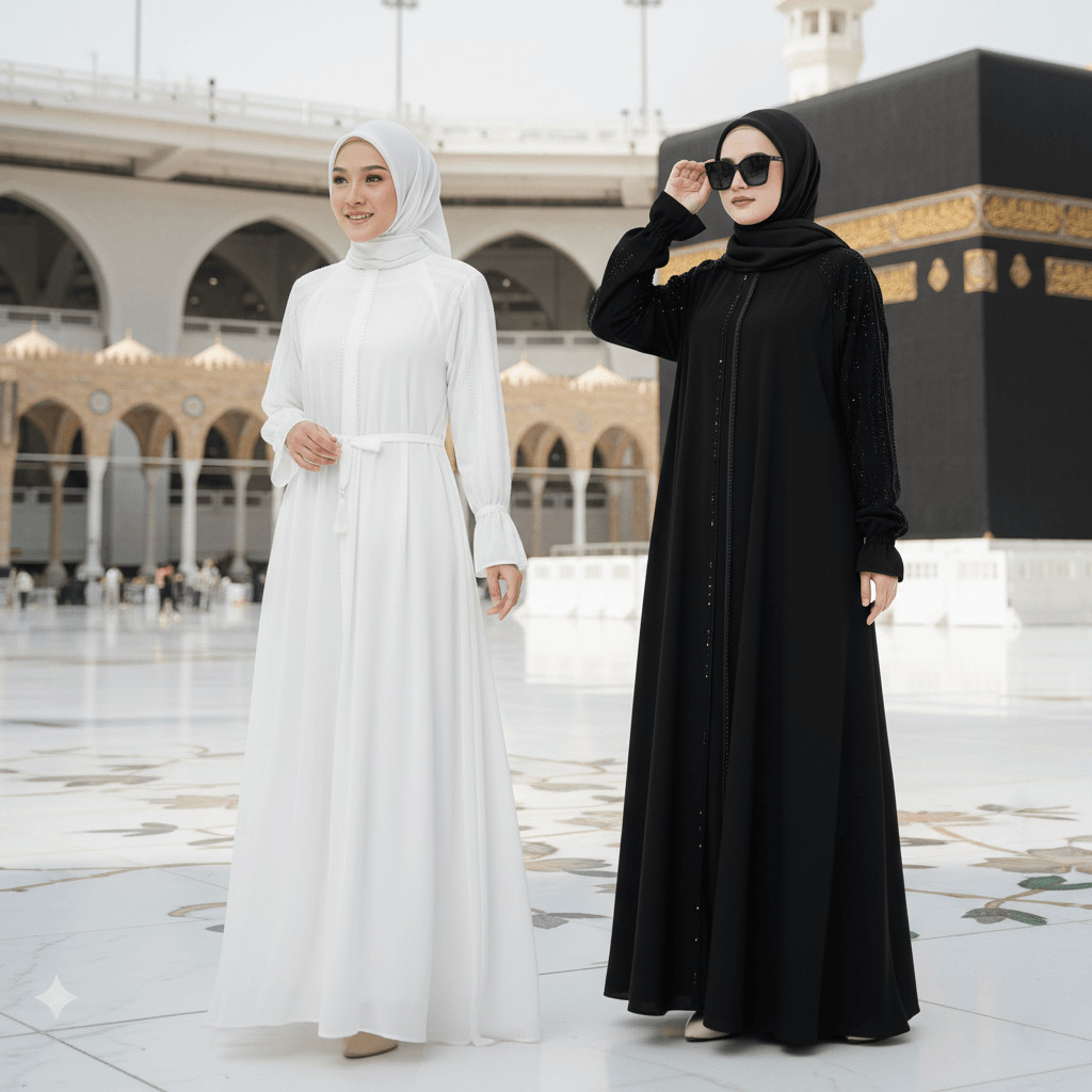 Gamis Umroh Elegan Umrah Abaya Premium Outer Putih Hitam Terbaru Polos Lebaran Wanita Haji 2026