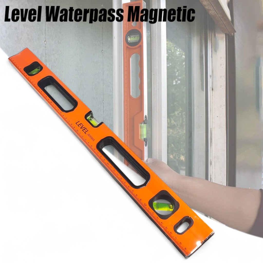 Waterpass Magnetik Aluminium Tukang Bangunan Pasang Keramik Kusen Presisi dengan Skala Ukur