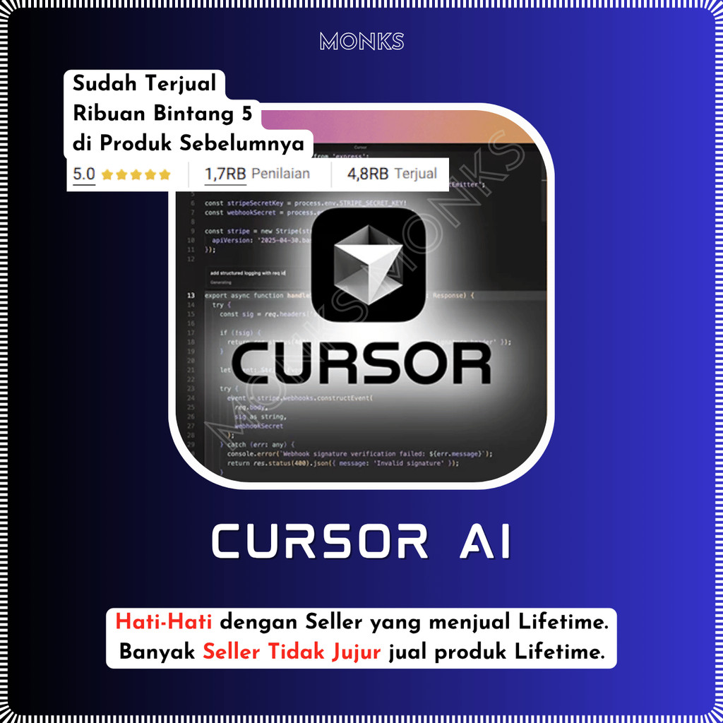 Cursor AI Pro App Dekstop PRIVATE Paket Harian Monks
