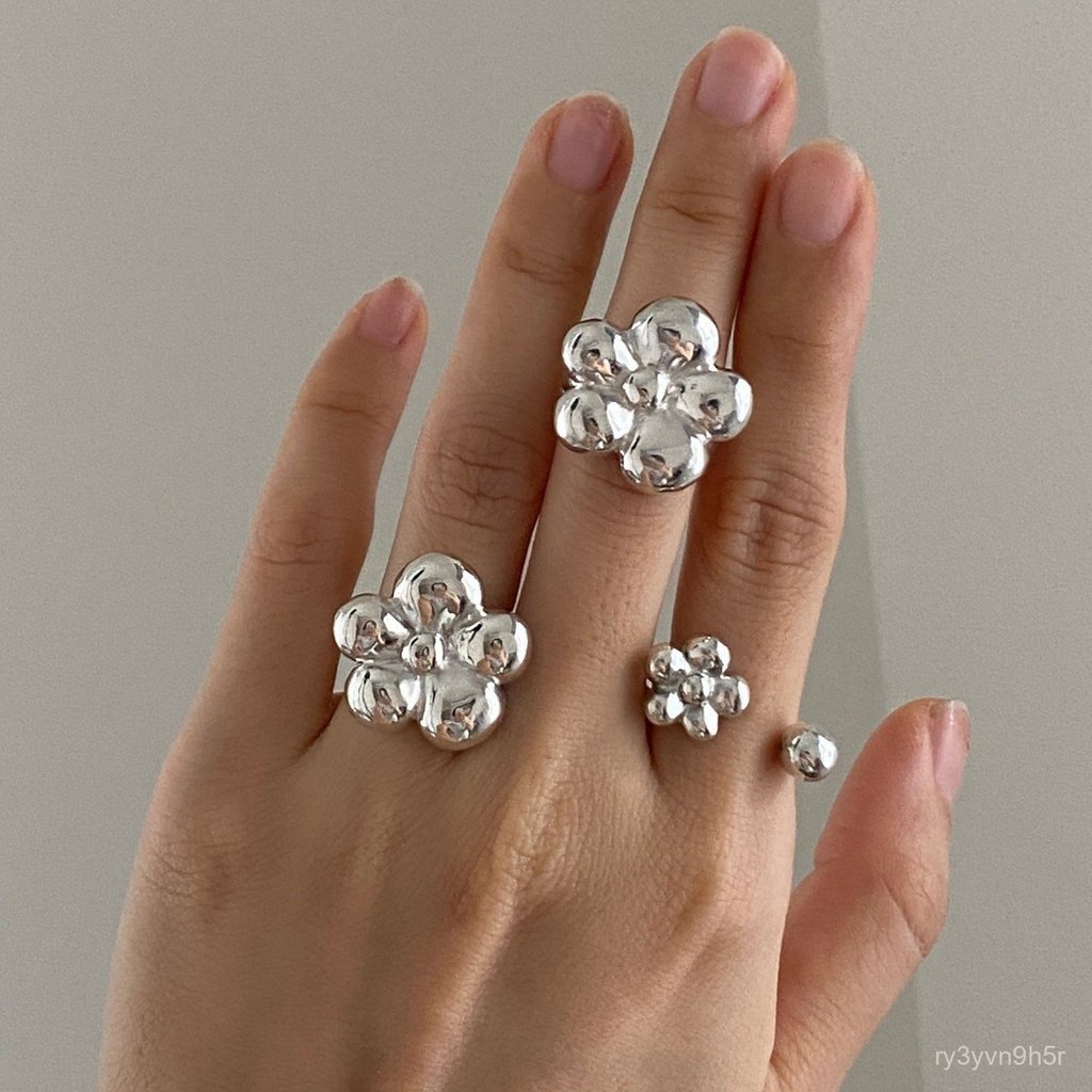 Cross-Border INS Korean Fashion Blogger925Silver Fresh Floral Cute Simple Heavy Craft Small Flower L