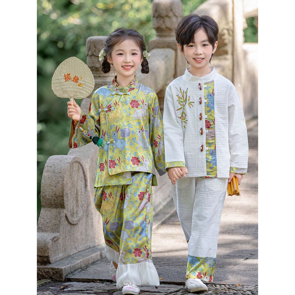 Set Hanfu Lengan Panjang Gaya Cina untuk Anak Laki-laki dan Perempuan