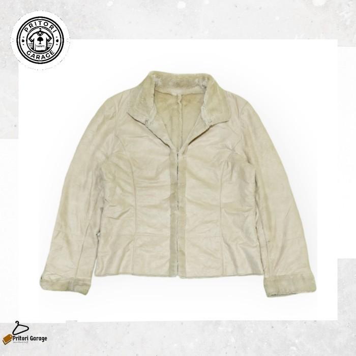 Harington Suede Faux Leather Fleece Wool Sherpa Jacket Aven Me Light Earth Sage Brown Color Vintage 