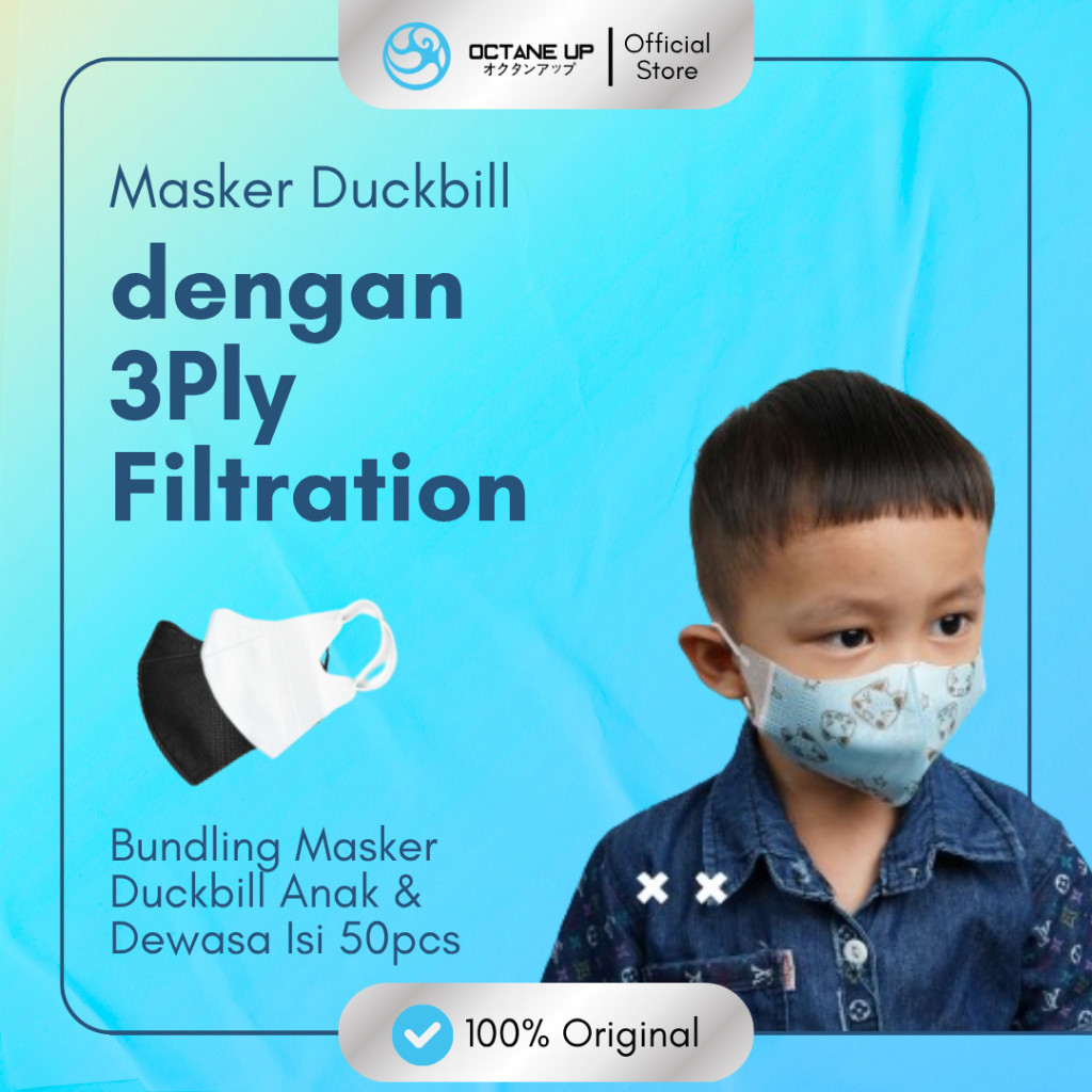 (Hivaro) Bundling Masker Duckbill Dewasa dan Anak Motif Karakter Isi 50pcs Original Octane Up