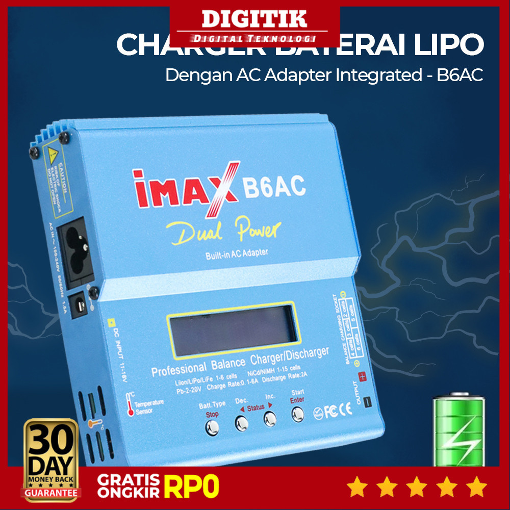 DIGITIK - IMAX Charger Baterai LiPo Li-Ion NiMH dengan AC Adapter Integrated - B6AC