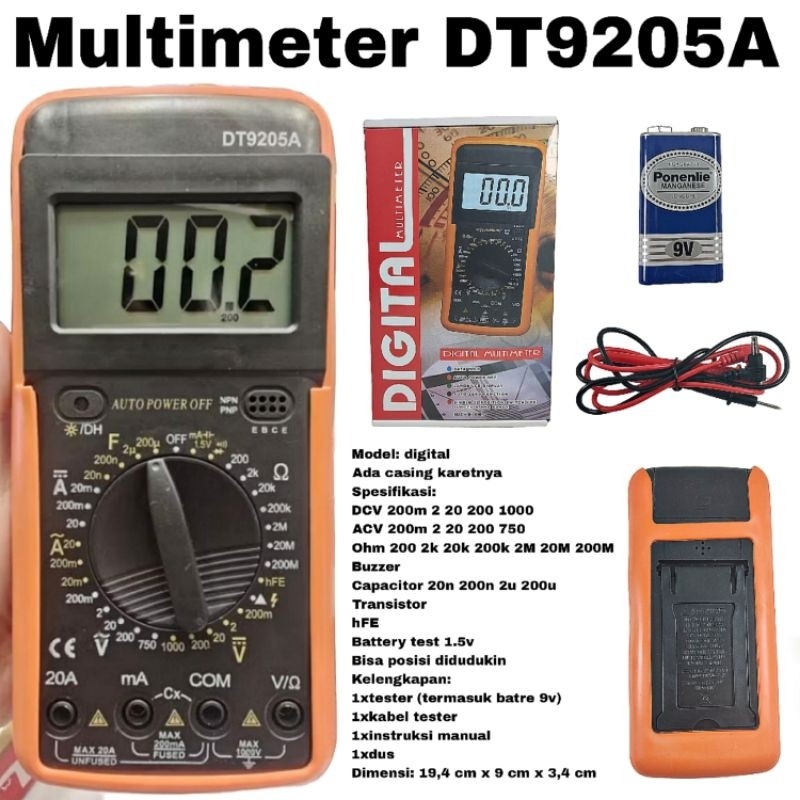 Multimeter DT9205A Multitester Digital DT 9205A Tester Besar DT-9205A Avometer