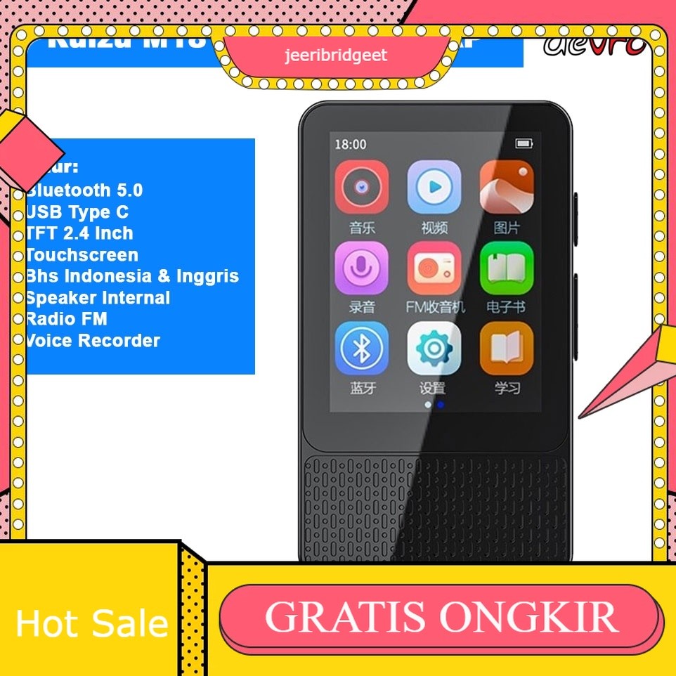 Ruizu M18 - Bluetooth HiFi TFT 2.4" Touchscreen 16GB DAP MP3 Player