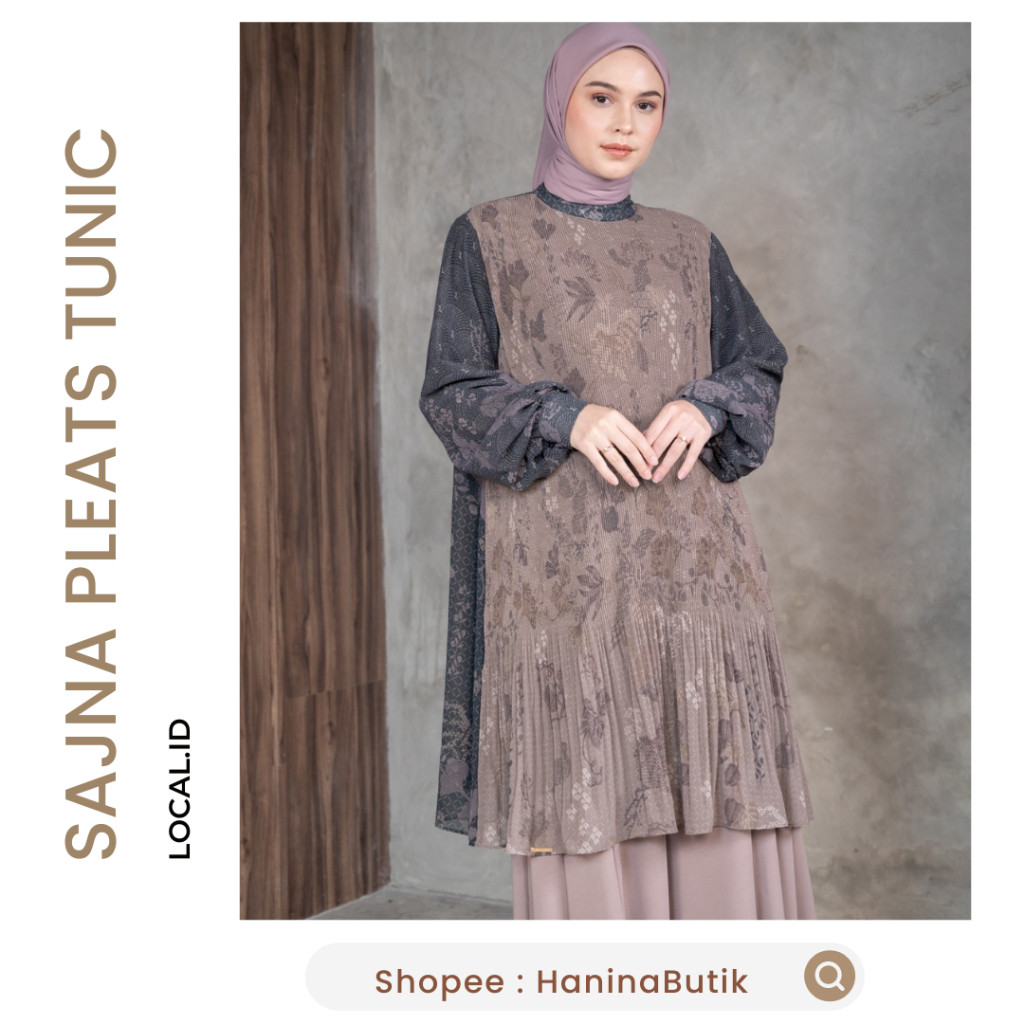 ( ) SAJNA PLEATS TUNIC TUNIK GRAPHITE ASH by LOCAL.ID | RAYA SERIES TUNIC LOCAL.ID