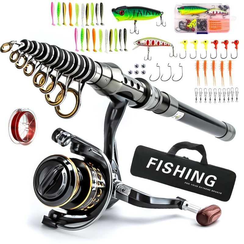 Sea Rod Set Carbon Fiber Sea Fishing Rod Telescopic Rod Fishing Wheel Fishing Line Fishing Bait Fish