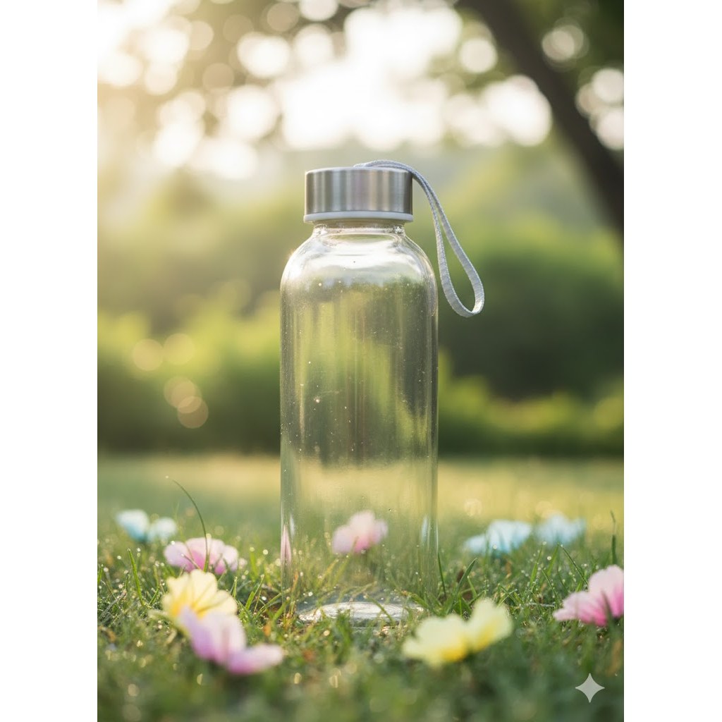 HA1753 Botol minum kaca bening | Botol kaca bening 420Ml polos